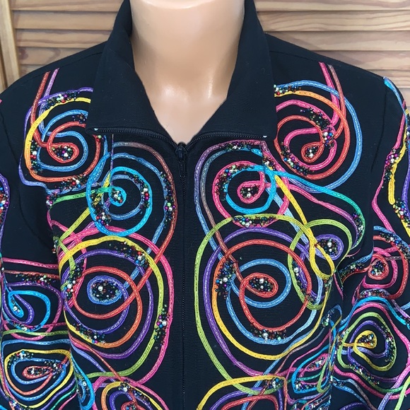 ANAGE vintage cotton jacket beaded ribbon circles - Picture 2 of 10